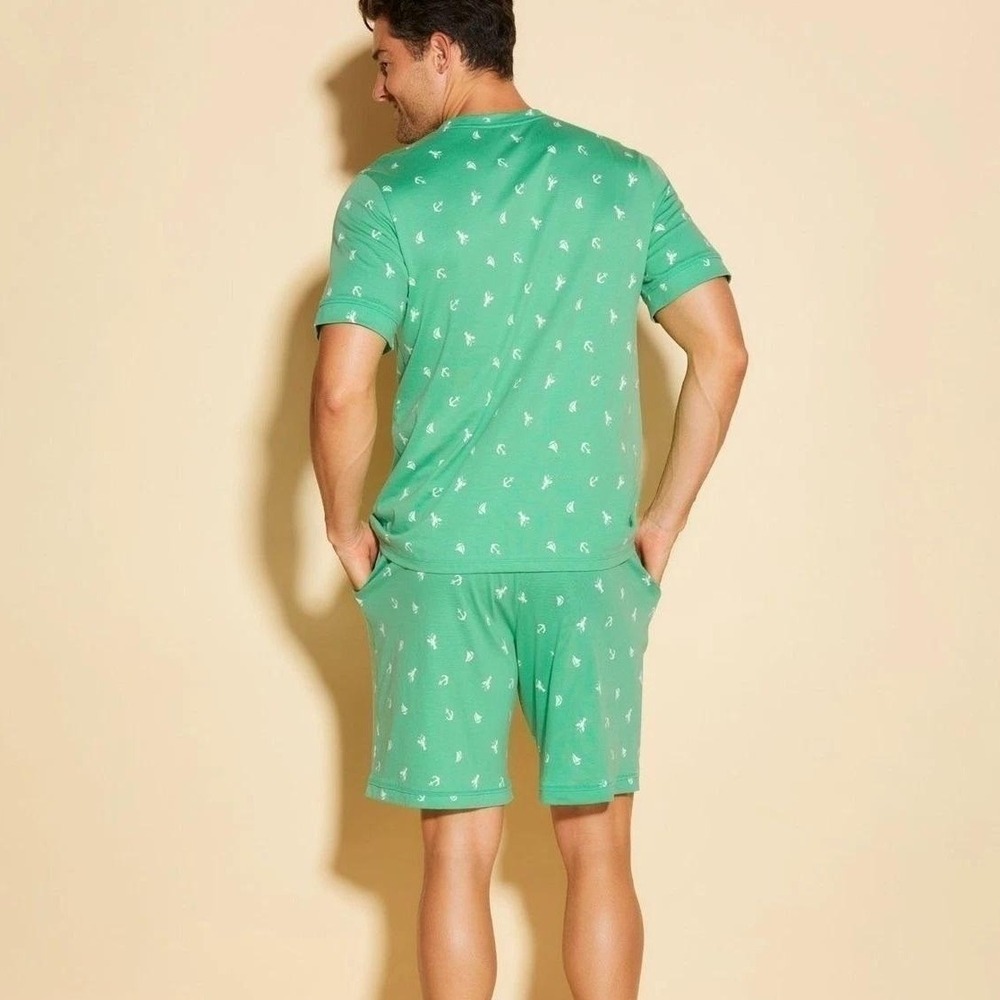 Cosabella Mens Road Trip Lounge Set Green Nautical Anchor Lobster Print Large